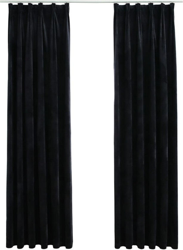 Bilde av Lystette gardiner med kroker 2 stk fløyel svart 140x225 cm