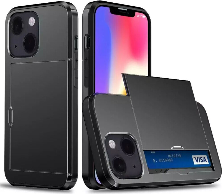 iPhone 13 Mini Drop Proof Deksel m. Lommebok - Svart