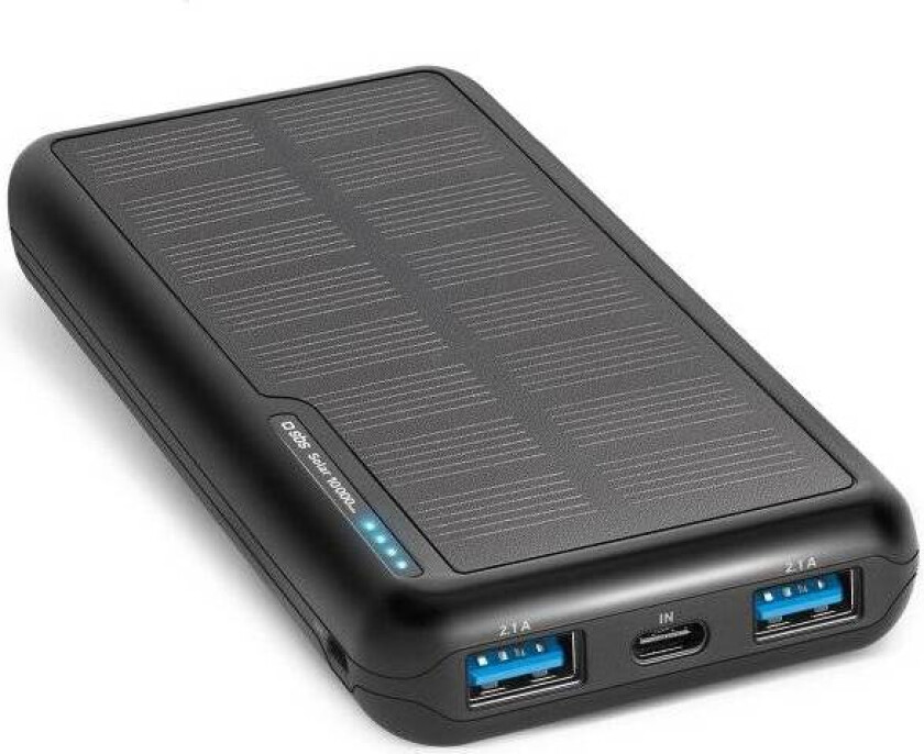 Solar Powerbank med 2x USB-A 10W - 10 000 mAh - Svart