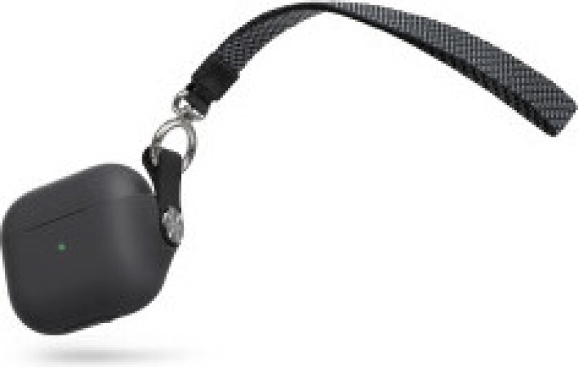 Moshi Pebbo-deksel for AirPods 3 med avtakbar håndleddsstropp og LintGuard-beskyttelse - Shadow Black