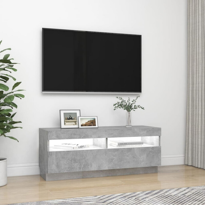 TV-benk med LED-lys betonggrå 100x35x40 cm