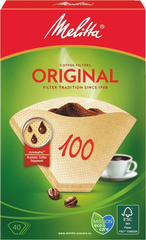 Kaffefilter 100 ubleket 40-pakk