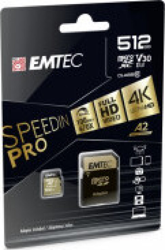 Emtec MicroSDXC 512GB SpeedIN PRO CL10 100MB/s FullHD 4K UltraHD