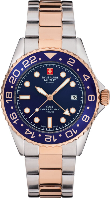 Master Diver GMT 7052.1155SAM - Kvarts - Sølv - Herreklokker - Rustfritt stål - ledd m/pin - Safir