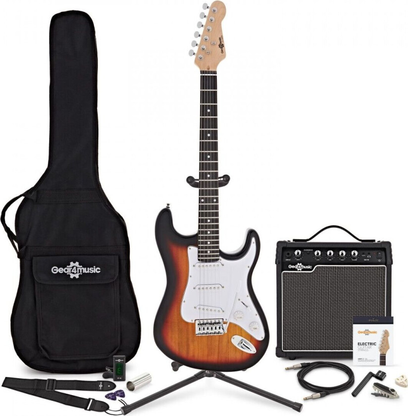 Gear4Music LA Elektrisk Gitar + 15W Fullstendig Pakke Sunburst