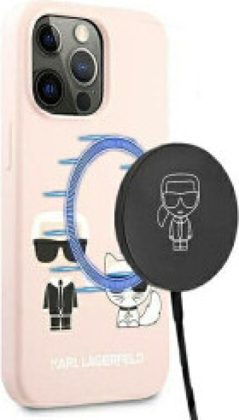 Karl Lagerfeld KLHMP13XSSKCI iPhone 13 Pro Max 6,7" hardt deksel Lyserosa/Lyserosa Silikon Ikonik Karl & Choupette Magsafe