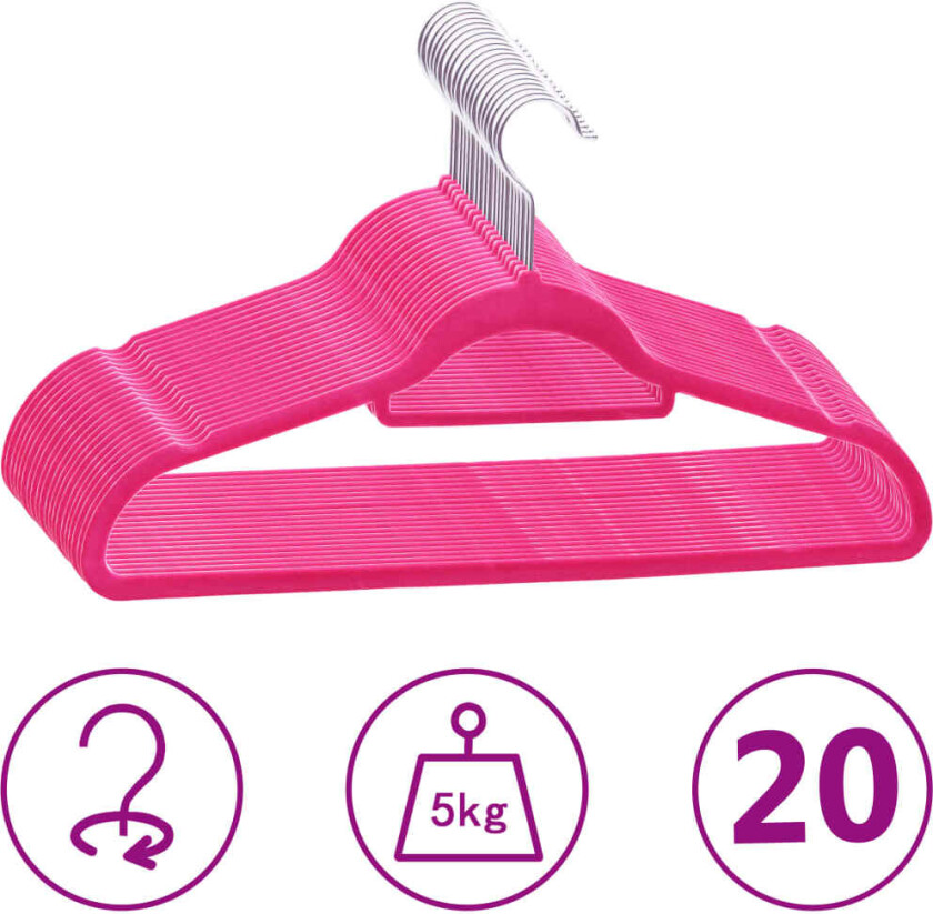 Kleshengere 20 stk sklisikker rosa fløyel