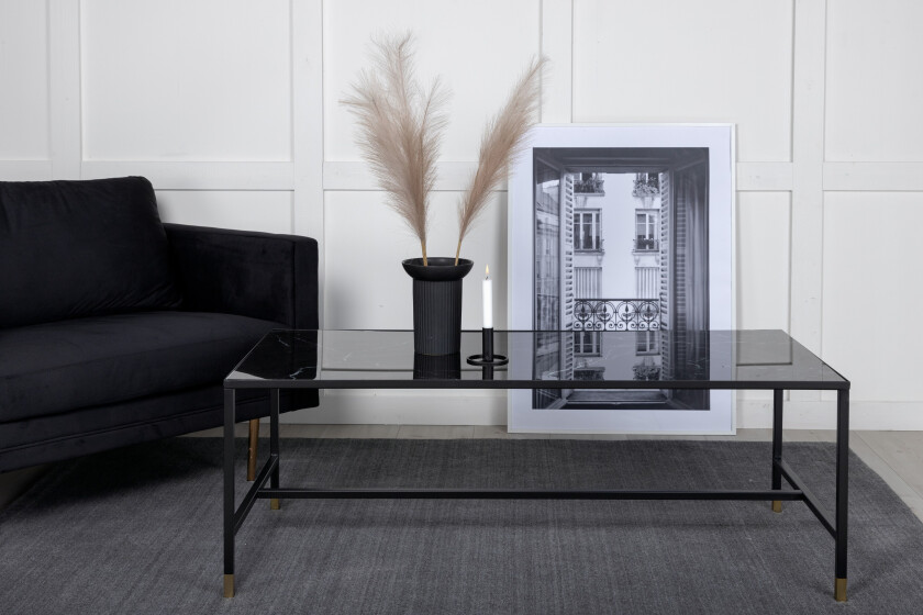 Daicy Sofabord 130 cm Marmormønster - Glass/Svart/Messing