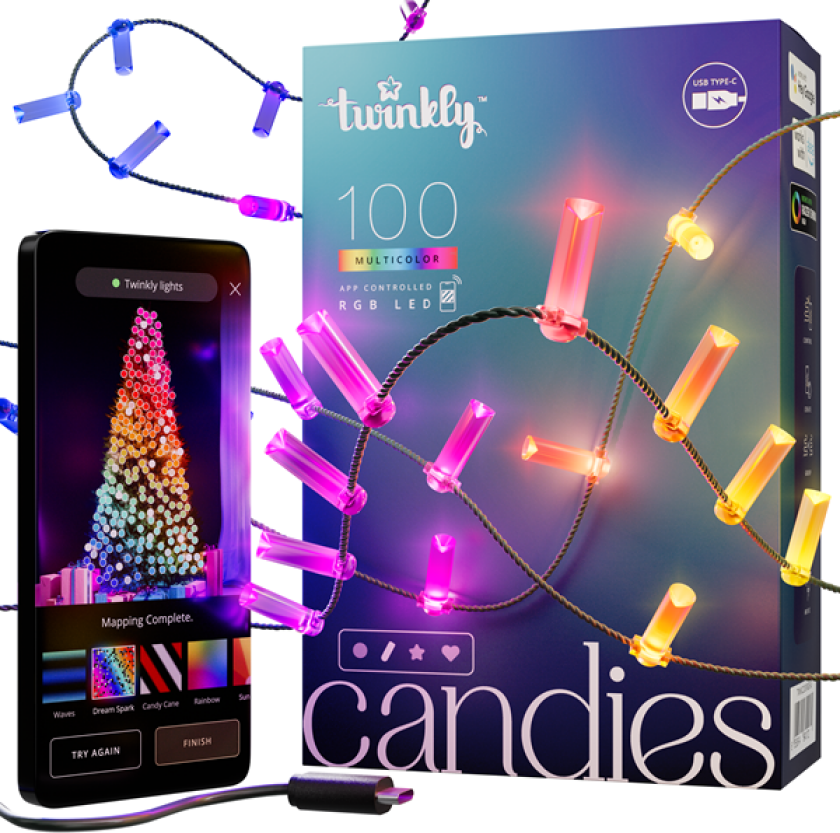 Candies - 100 Candle-shaped RGB LEDs Green Wire USB-C