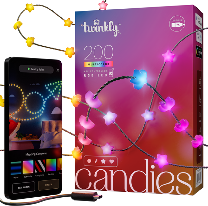 Candies - 200 Star-shaped RGB LEDs Green Wire USB-C