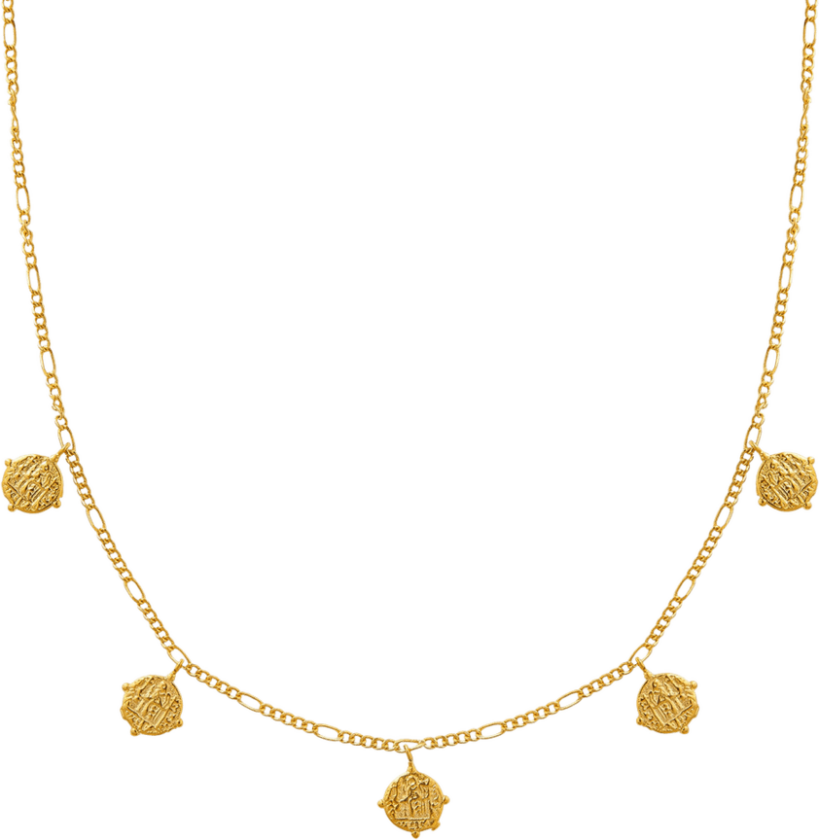 Jewellery Multi Coin Figaro Drop Necklace
