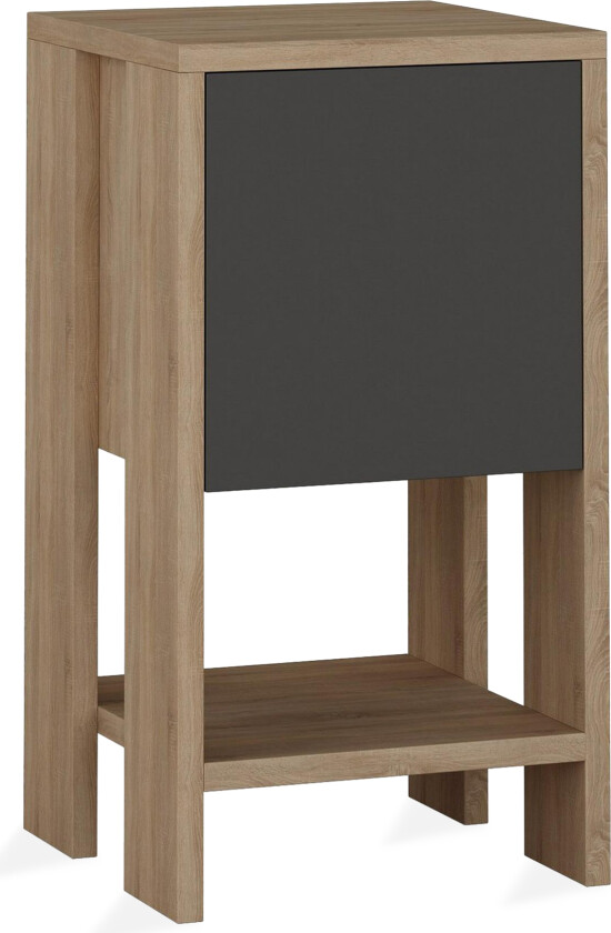 Homitis Nattbord 30 cm med Oppbevaring Hylle + Lucka - Eikfarge/Mørkegrå