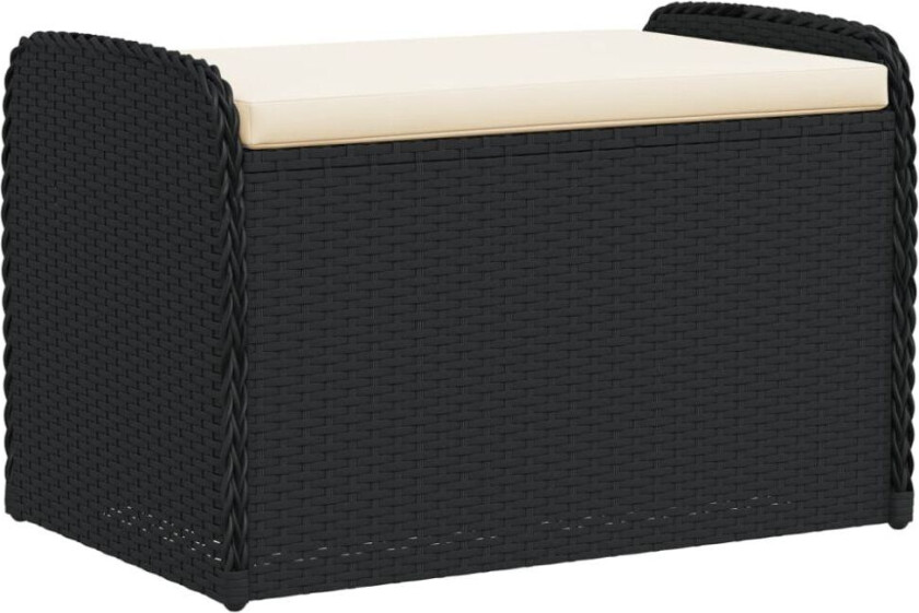 Oppbevaringsbenk med pute svart 80x51x52 cm polyrotting