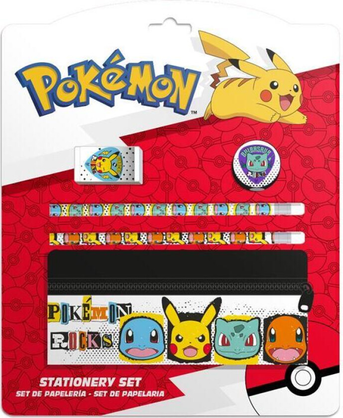 Pokemon skrivesett 5 deler pikachu penal penn viskelær