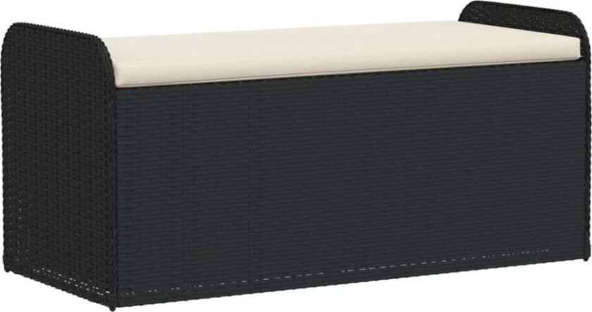 Oppbevaringsbenk med pute svart 115x51x52 cm polyrotting