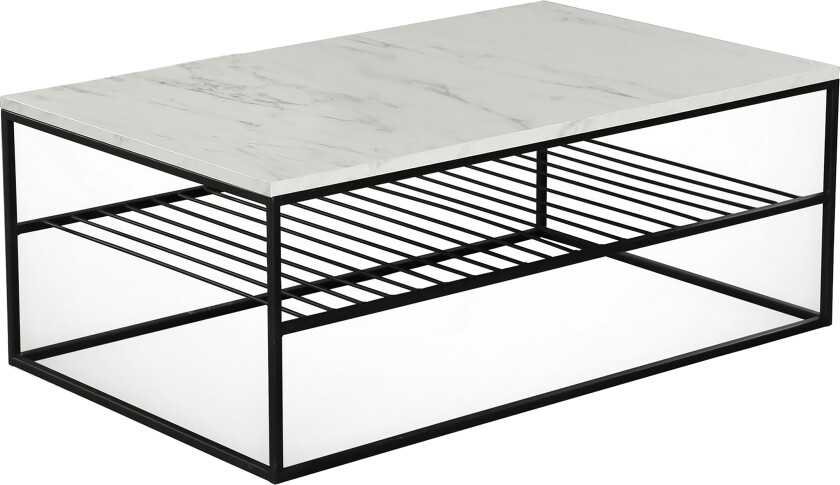 Falan Sofabord 95 cm med Oppbevaring Hylle Marmormønster Rib - Hvit/Svart