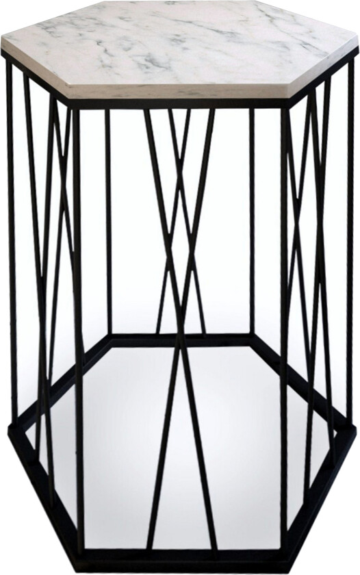 Falan Sidebord 40 cm Heksagon Marmormønster - Hvit/Svart