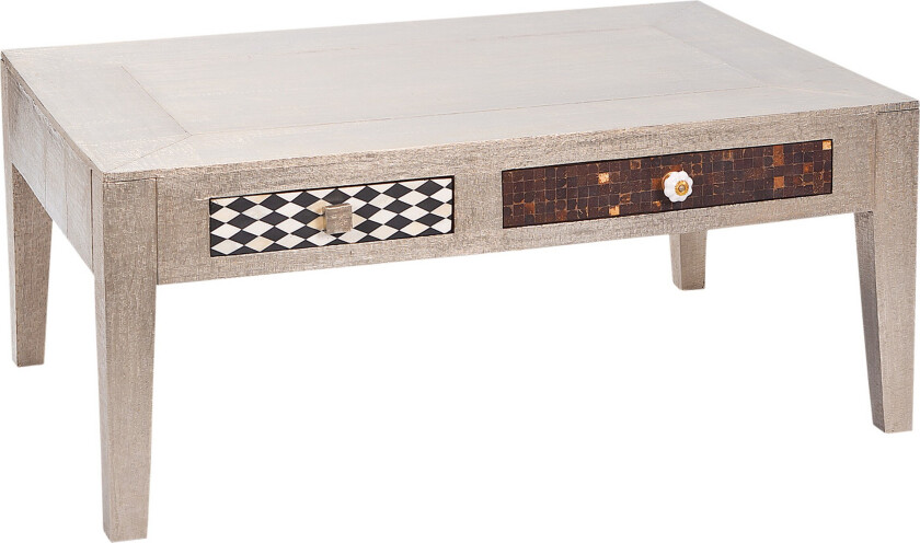 Azalea Sofabord 110 cm med Oppbevaringsskuffer - MangoTre/Lysegrå