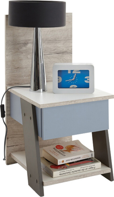 Hawley Nattbord 34 cm med Oppbevaring Skuffer + Panel - Hvit/Beige/Grå/Blå