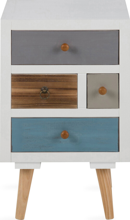 Marco Nattbord 36 cm med Oppbevaring 4 Skuffer - Hvit/Blå/Grå