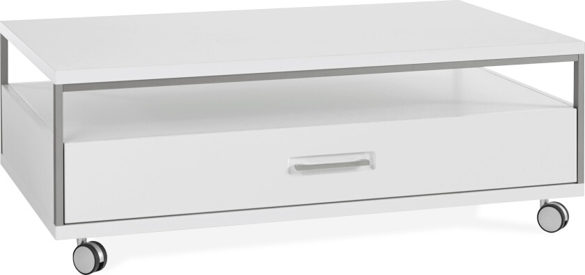 Trentona Sofabord 115 cm med Oppbevaring Hylle + Skuff på Hj - Hvit Høyglans