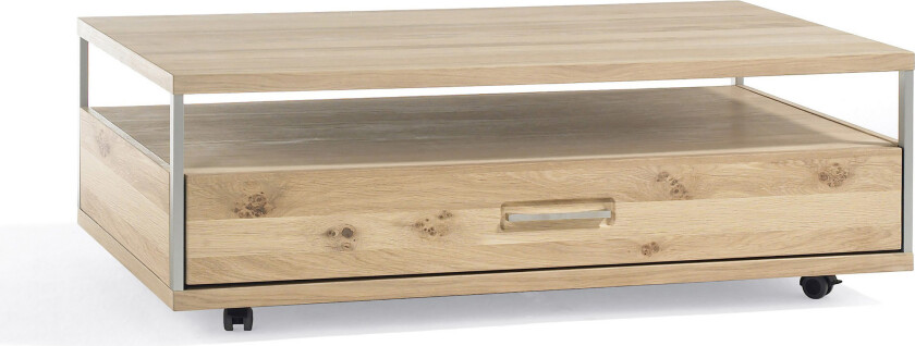 Espero Sofabord 115 cm med Oppbevaring Hylle + Skuffpå Hjul - Eik/Brun