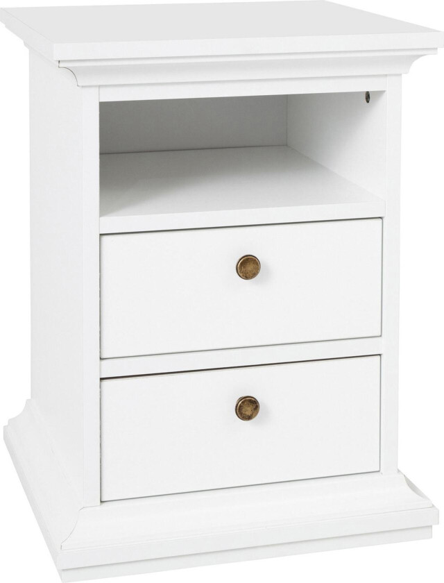 Bilde av Paris Nattbord 40 cm med Oppbevaring 2 Skuffer + Hylle - Hvit