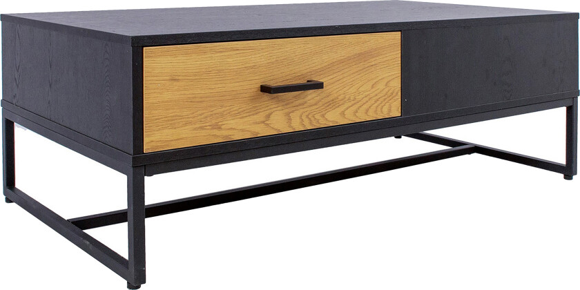 Nauerna Sofabord 110 cm med Oppbevaring 2 Skuffer - Eikefarge/Svart