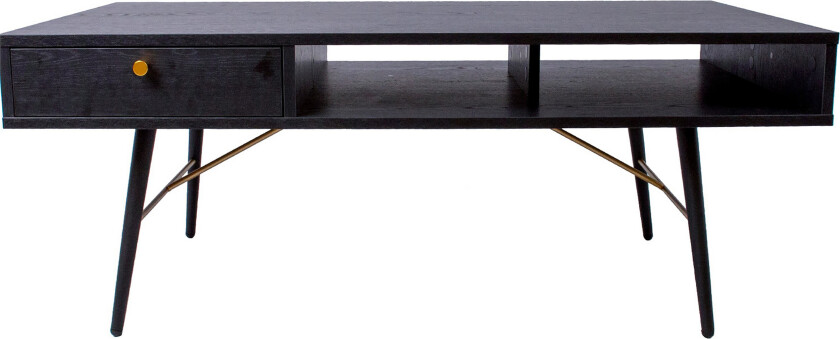 Luxem Sofabord 115 cm med Oppbevaringsskuff + Hylle - Svart/Kobber