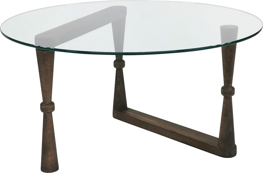 Sabani Sofabord 80 cm Rundt Svarvade Ben - Glass/Valnøttbrun