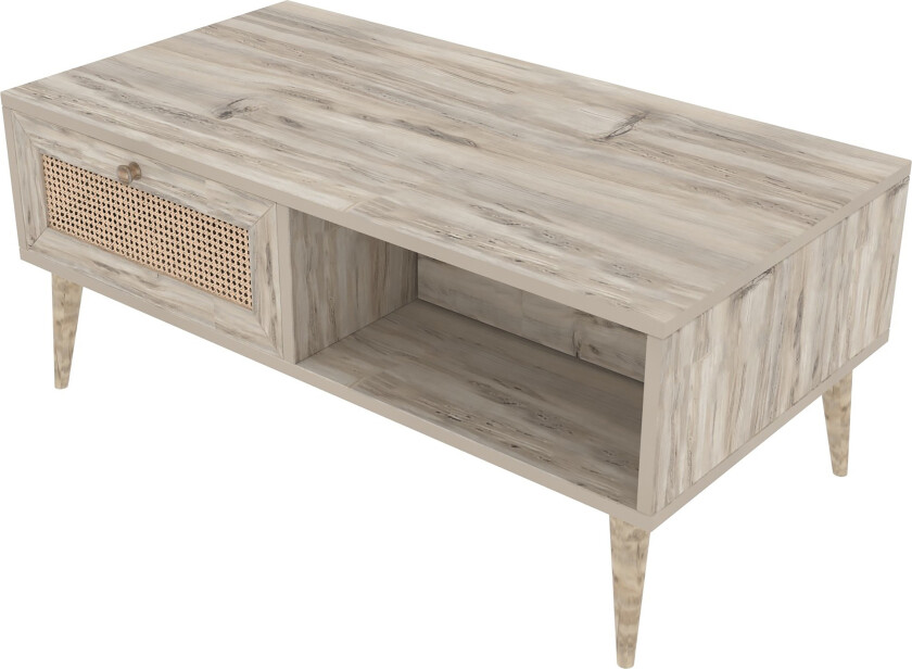 Karosta Sofabord 97 cm med Oppbevaring Hylle + 2 Skuffer - Natur