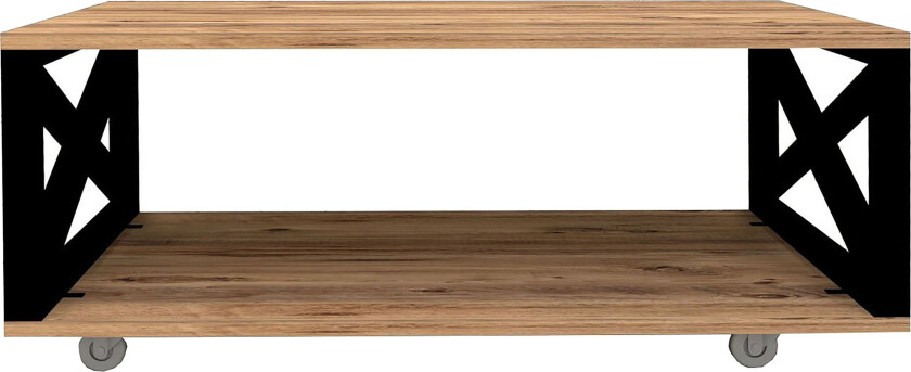 Ouartas Sofabord 98 cm med Oppbevaring Hylle på Hjul - Natur/Svart