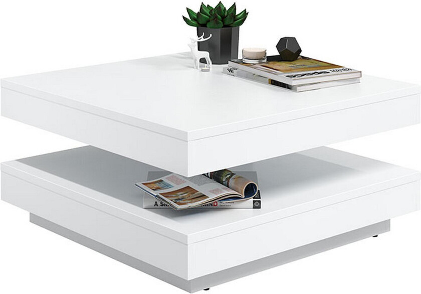 Stoliv Sofabord 70 cm Vridbart med Oppbevaringshylle - Hvit