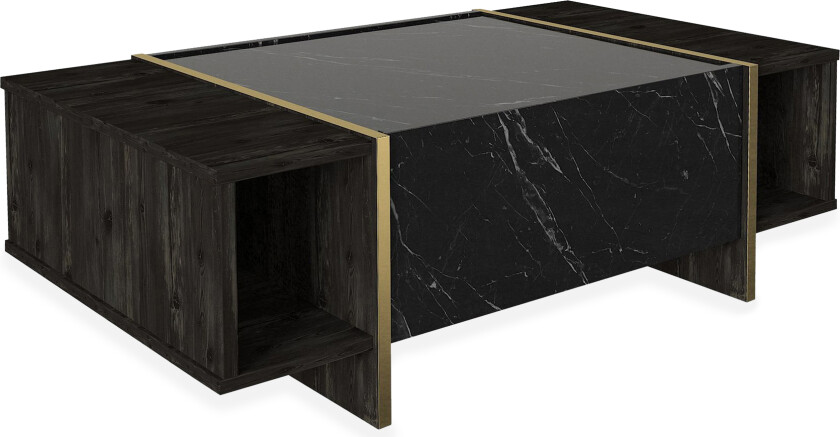 Riello Sofabord 104 cm med Oppbevaringshyller + Lucka - Svart/Gull