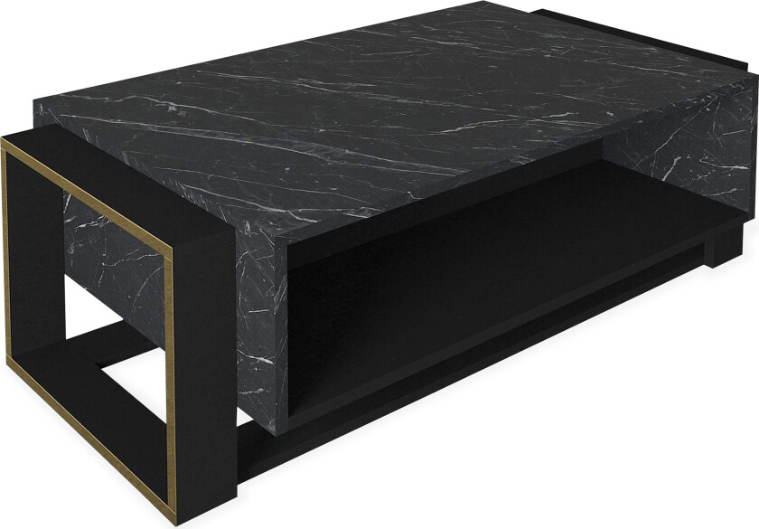 Cilan Sofabord 106 cm Marmormønster med Oppbevaring Hyller - Svart/Gull