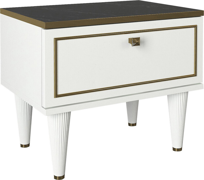 Pinneo Nattbord 50 cm med Oppbevaring Skuff - Hvit/Guld/Svart