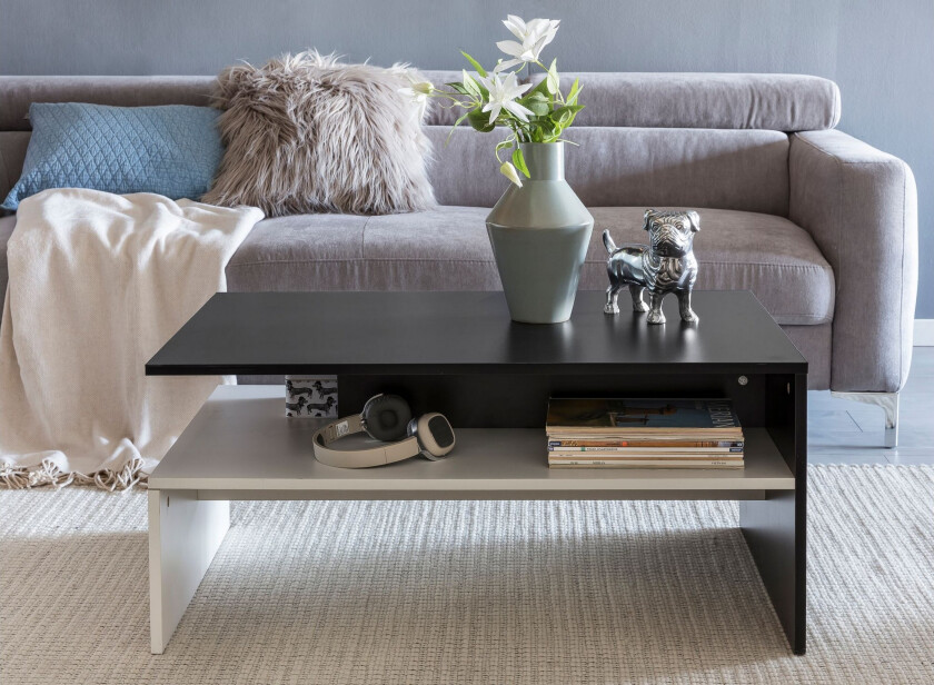 Ketchum Sofabord 90 cm med Oppbevaringshylle - Svart/Hvit