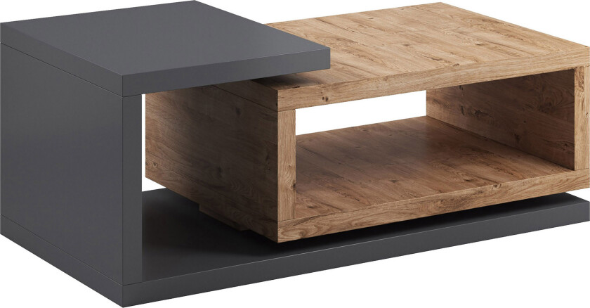 Wesley Sofabord 120 cm med Oppbevaringshylle - Mørkegrå/Natur
