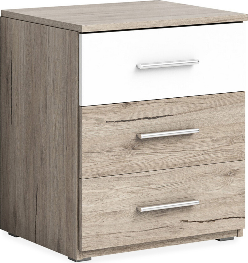 Joannie Nattbord 51 cm med Oppbevaring 3 Skuffer - Tre/Hvit