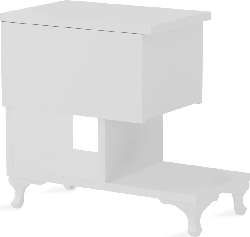 Decorotika Nattbord 46 cm med Oppbevaring Skuff + Hyller Ben - Hvit