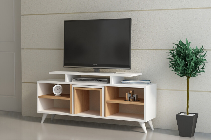 Sqandie TV-benk 120 cm - Hvit/Teak