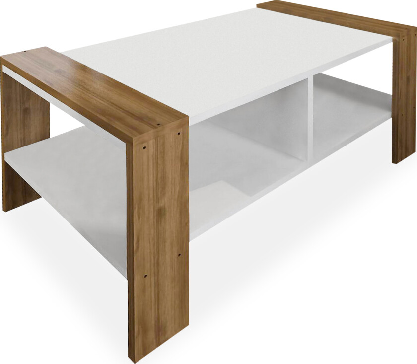 Ericanna Sofabord 90 cm med Oppbevaringshylle - Hvit/Valnøttsbrun