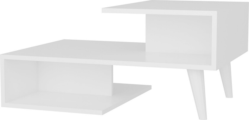 Furny Home Sofabord 90 cm med Oppbevaringshyller - Hvit