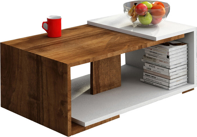 Momodern Sofabord 70 cm med Oppbevaringshylle - Hvit/Valnøttsbrun