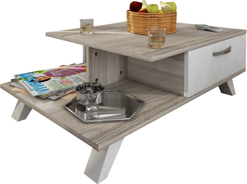 Sqandie Sofabord 90 cm med Oppbevaringshylle + Lucka - Hvit