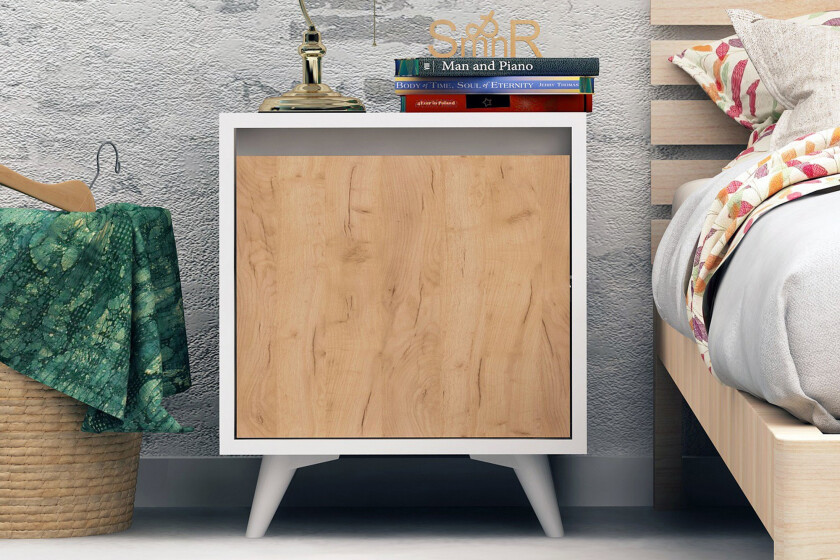 Mod Design Nattbord 45 cm med Oppbevaring Skap - Tre/Hvit