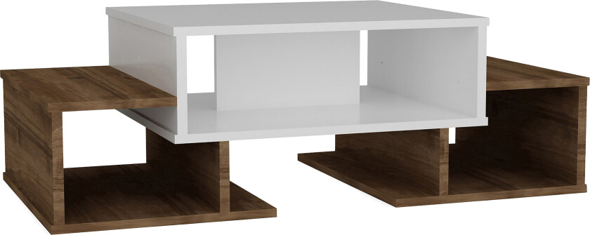 Sacrafina Sofabord 103 cm med Oppbevaringshyller - Hvit/Valnøttsbrun
