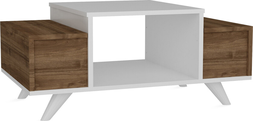Furny Home Sofabord 90 cm med Oppbevaring - Hvit/Valnøttsbrun
