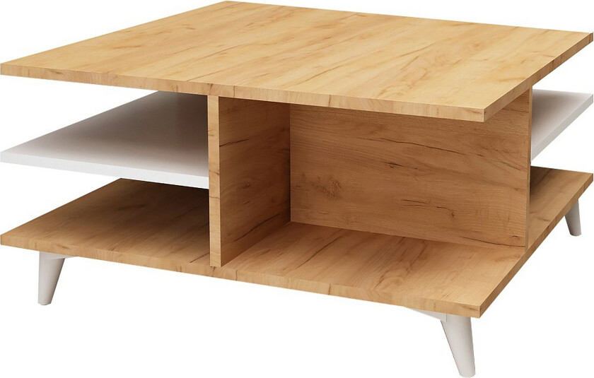 Mod Design Sofabord 80 cm med Oppbevaringshyller - Tre/Hvit