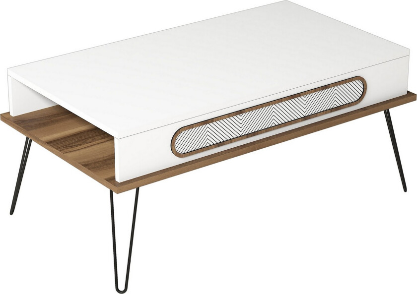 Ekolane Sofabord 105 cm med Oppbevaringshylle - Hvit/Natur